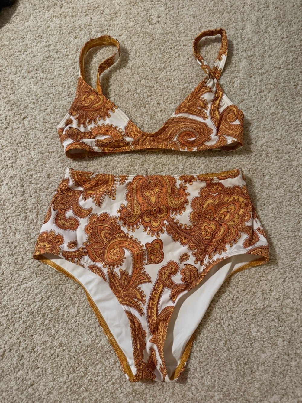 Zimmermann High-Waist Paisley Two-Piece Swimsuit - White & Orange/gold